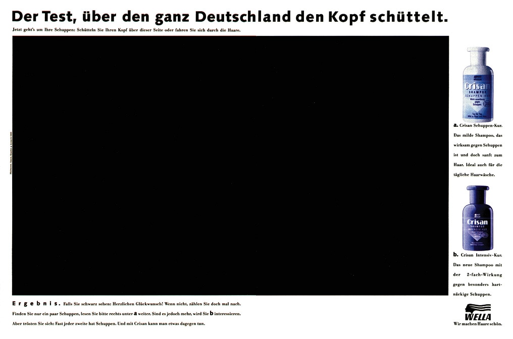 Gute Werbung machen und erfolgreich werben 5 Anzeige Crisan Schuppentest
